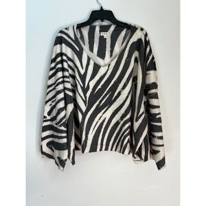 POL Zebra Print V-Neck Knit Sweater Oversized Fit Casual Chic Womens Sz L‎